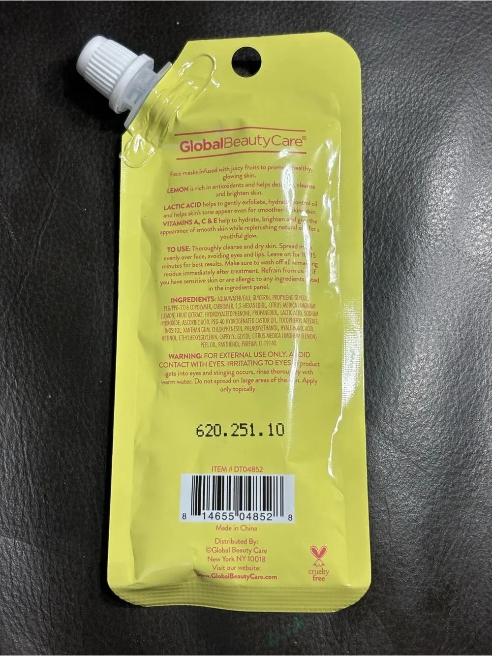 4 New Lemon Love Gel Mask (4 Pack) - Bright Yellow Packets Face Mask